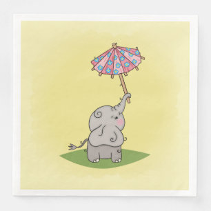 Baby elephant holding a small umbrella paper dinner napkins