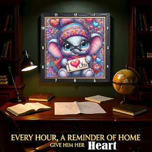 Baby Elephant I Love You Square Wall Clock