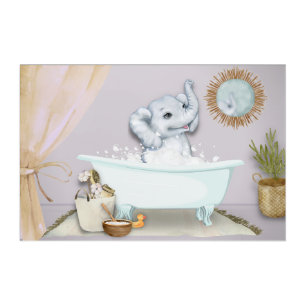 Baby Elephant in a Bathtub Acrylic Wall Art