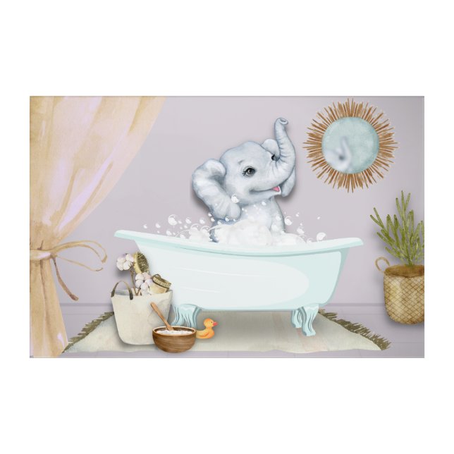 Baby Elephant in a Bathtub Acrylic Wall Art (Front)