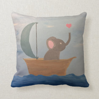 Baby Elephant in a Boat Throw Pillow
