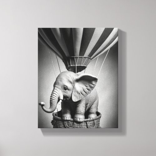 Baby Elephant in a Hot Air Balloon Canvas Print