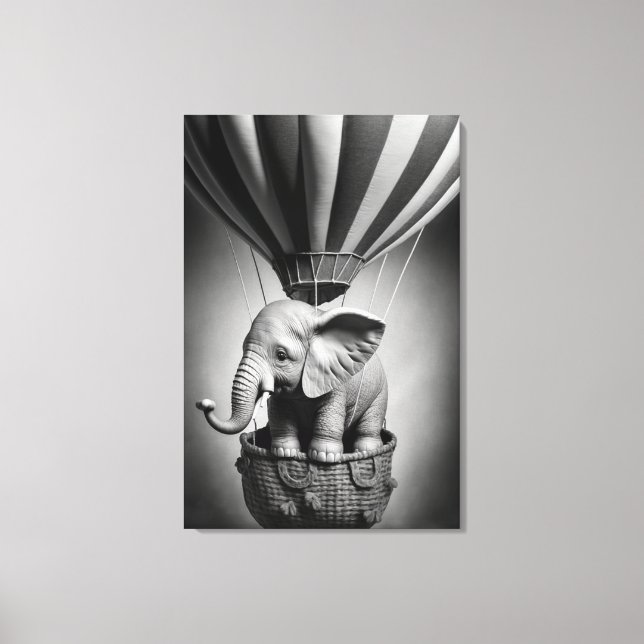 Baby Elephant in a Hot Air Balloon Canvas Print (Front)