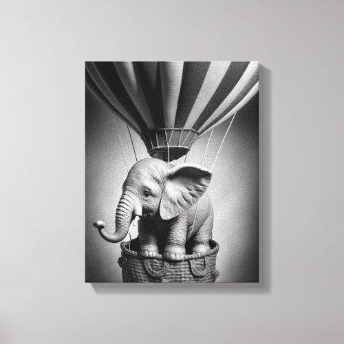 Baby Elephant in a Hot Air Balloon Canvas Print