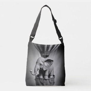 Baby Elephant in a Hot Air Balloon Crossbody Bag