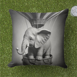Baby Elephant in a Hot Air Balloon Outdoor Pillow