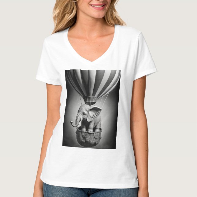 Baby Elephant in a Hot Air Balloon T-Shirt (Front)
