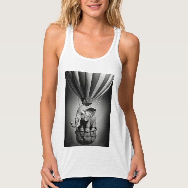 Baby Elephant in a Hot Air Balloon Tank Top (Front)