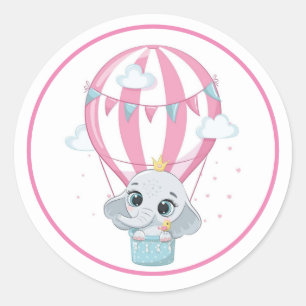 Baby Elephant In A Punk Hot Air Balloon Classic Round Sticker