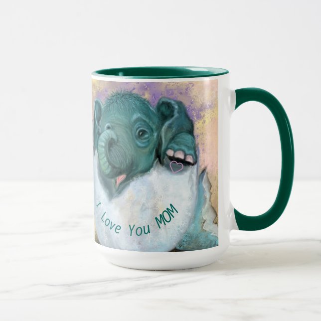 Baby Elephant In Egg Mug - I Love You MOM & DA (Right)