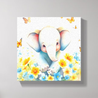 Baby Elephant in Flowers Canvas Print