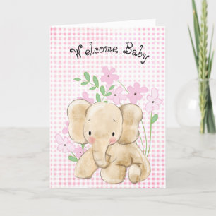 Baby Elephant In Flowers Congratulations Card