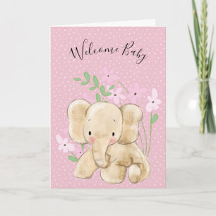 Baby Elephant In Flowers for Newborn Card