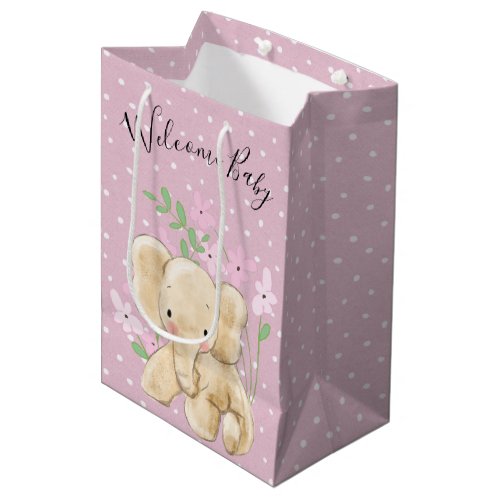 Baby Elephant In Flowers on Polka Dots Medium Gift Bag