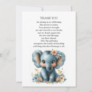 Baby Elephant In Flowers Thank You Card