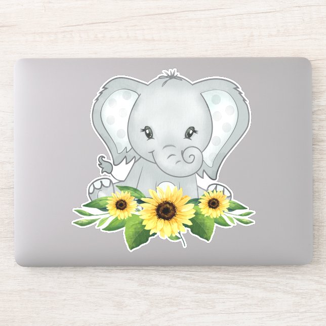 Baby Elephant In Sunflowers Sticker (Computer)
