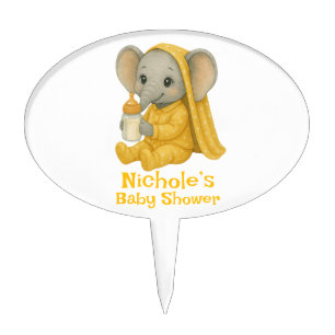 Baby Elephant in Yellow Pajamas Baby Shower Cake Topper