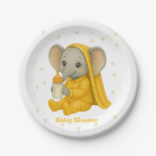 Baby Elephant in Yellow Pajamas Baby Shower Paper Plates
