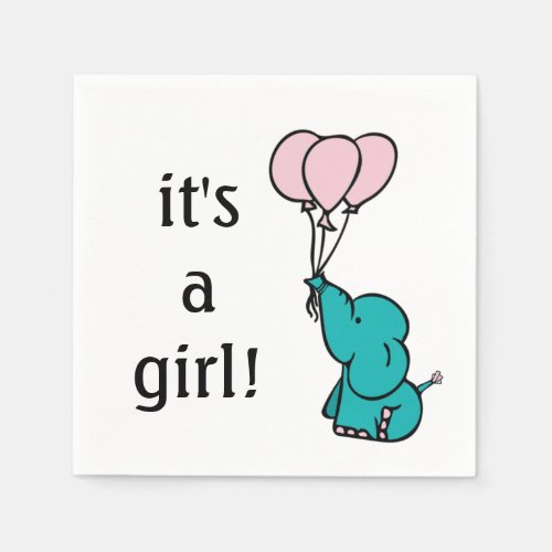 Baby Elephant _ Its a Girl _ Baby Shower Napkins
