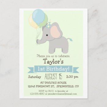 Baby Elephant Kid's Birthday Party Invitation by Card_Stop at Zazzle