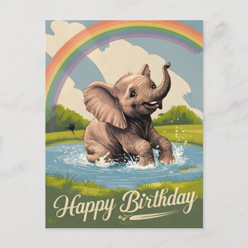 Baby Elephant Kids Happy Birthday Postcard