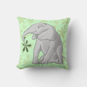 Baby Elephant & Leaf Throw Pillow