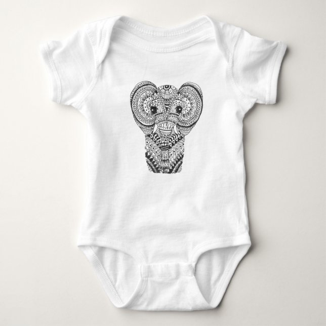 Baby Elephant Mandala Onsie Baby Bodysuit (Front)