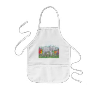 Baby elephant marching in flowers cartoon drawing kids' apron