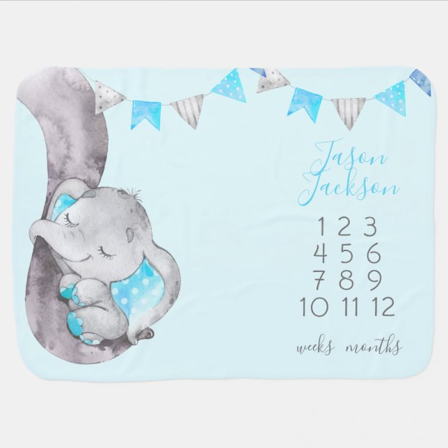 Baby Elephant Milestone Baby Blanket (Horizontal)