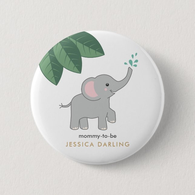 Baby Elephant Mommy to be button for baby shower (Front)