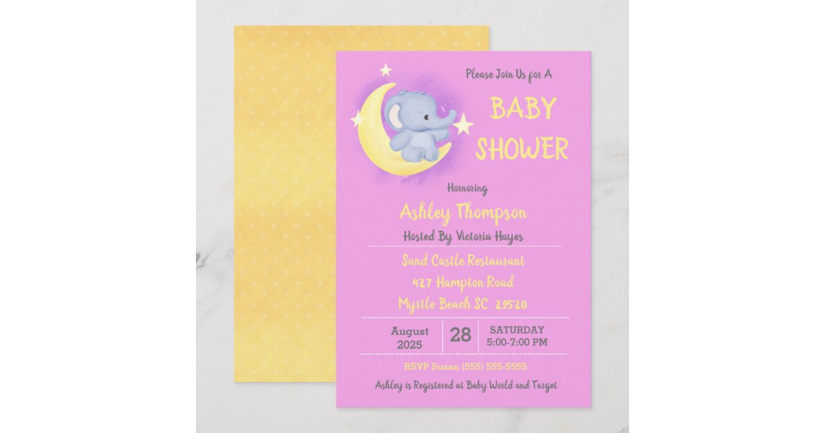 Baby Elephant Moon and Stars Baby Shower Invitation | Zazzle