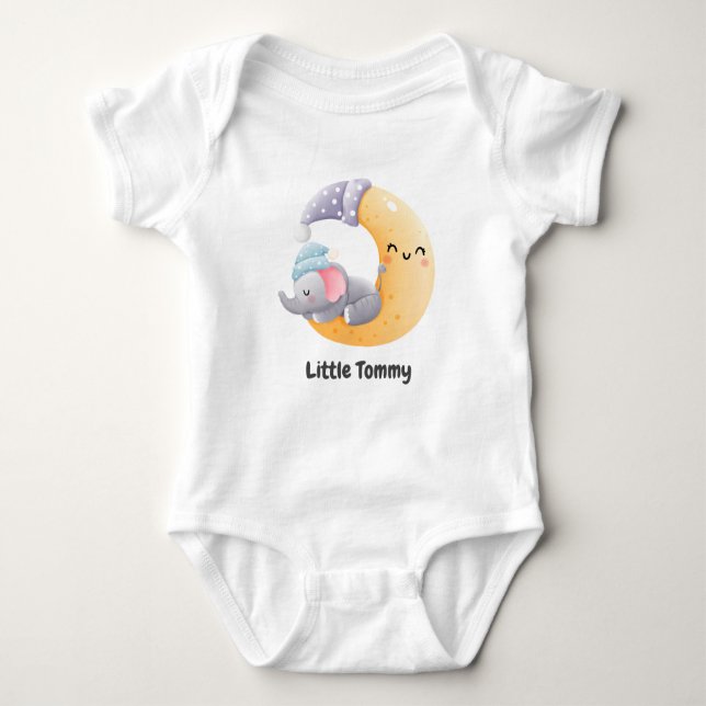 Baby Elephant Moon Cloud Cute Personalized  Baby Bodysuit (Front)
