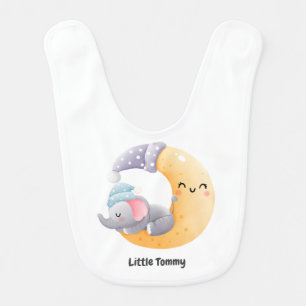 Baby Elephant Moon Personalized Birth Stats Baby Bib