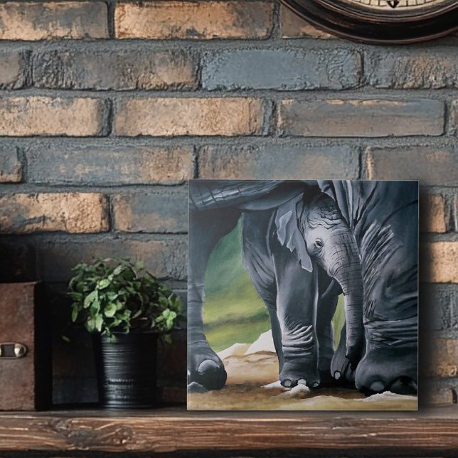 Baby Elephant Mother Protection Love Ceramic Tile (Creator Uploaded)