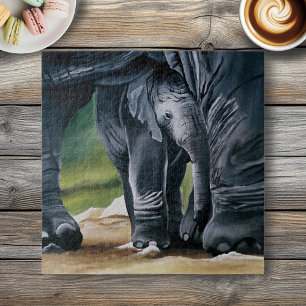 Baby Elephant Mother Protection Love Jigsaw Puzzle