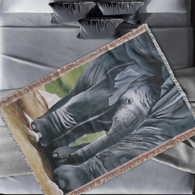 Baby Elephant Mother Protection Love Throw Blanket (Creator Uploaded)