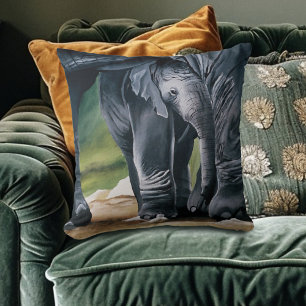 Baby Elephant Mother Protection Love Throw Pillow