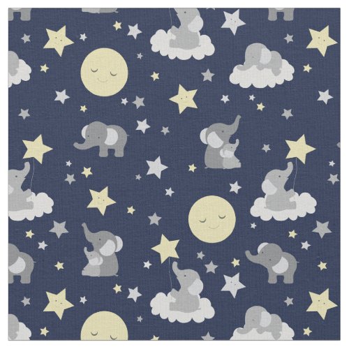Baby Elephant Navy Gray Moon Sweet Dreams  Fabric
