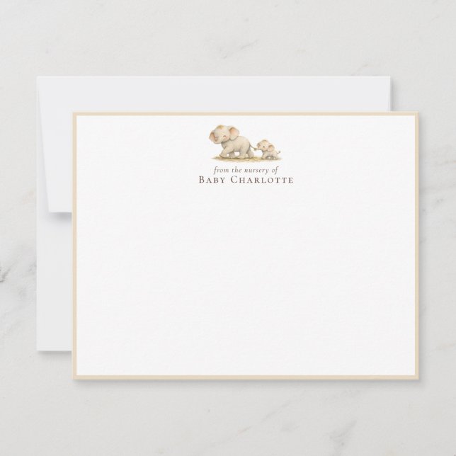 Baby Elephant Nursery Baby Shower Flat Note Card (Front)