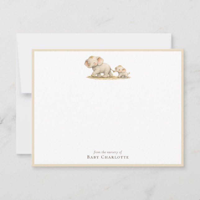 Baby Elephant Nursery Baby Shower Note Card (Front)