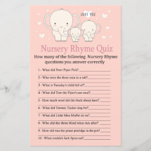 Baby Elephant Nursery Rhyme Quiz baby shower game