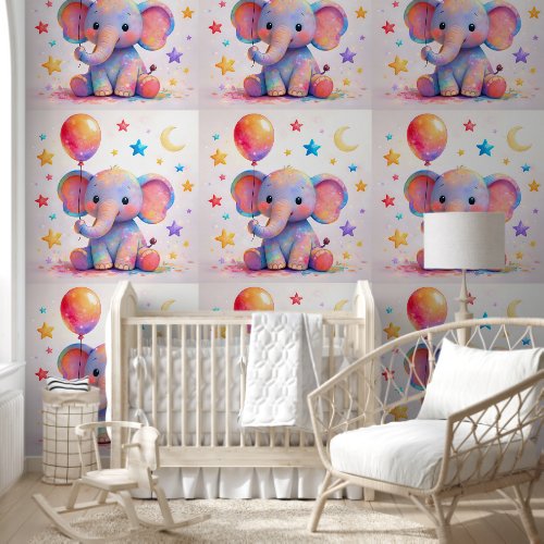 Baby elephant nursery wallpaper decor