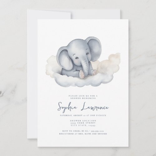 Baby Elephant on a Cloud Baby Shower Invitation