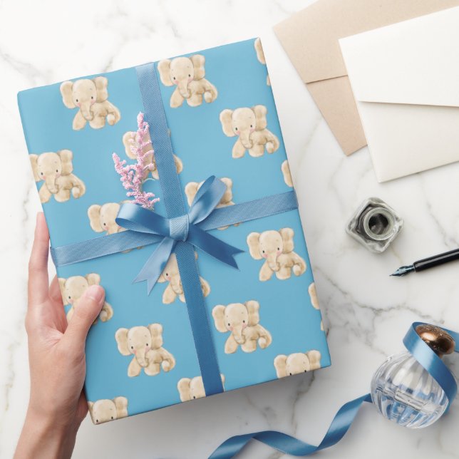 Baby Elephant on Aqua Wrapping Paper (Gifting)
