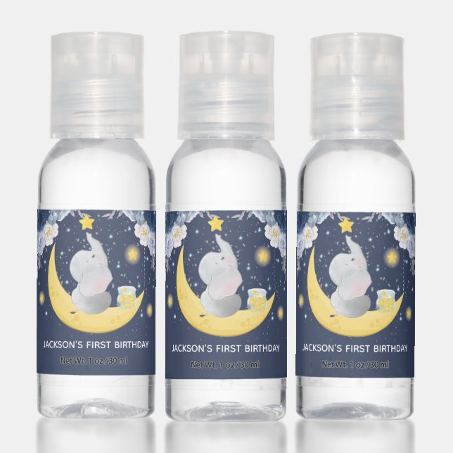 Baby Elephant on Moon Personalized Hand Sanitizer (Set)