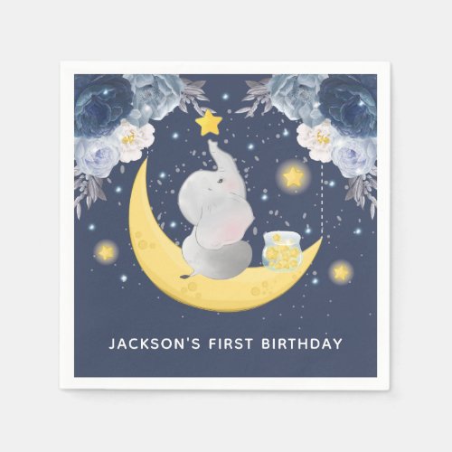 Baby Elephant on Moon Personalized Napkins