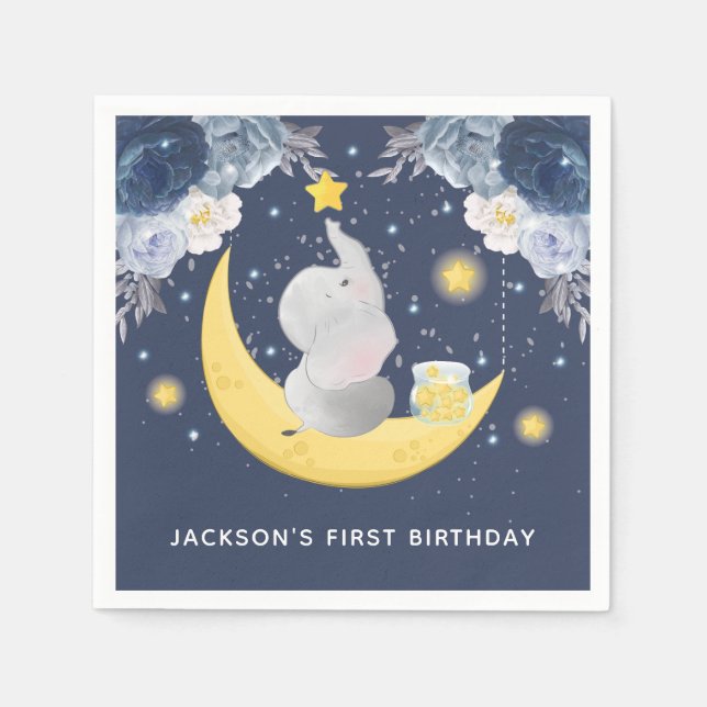 Baby Elephant on Moon Personalized Napkins (Front)