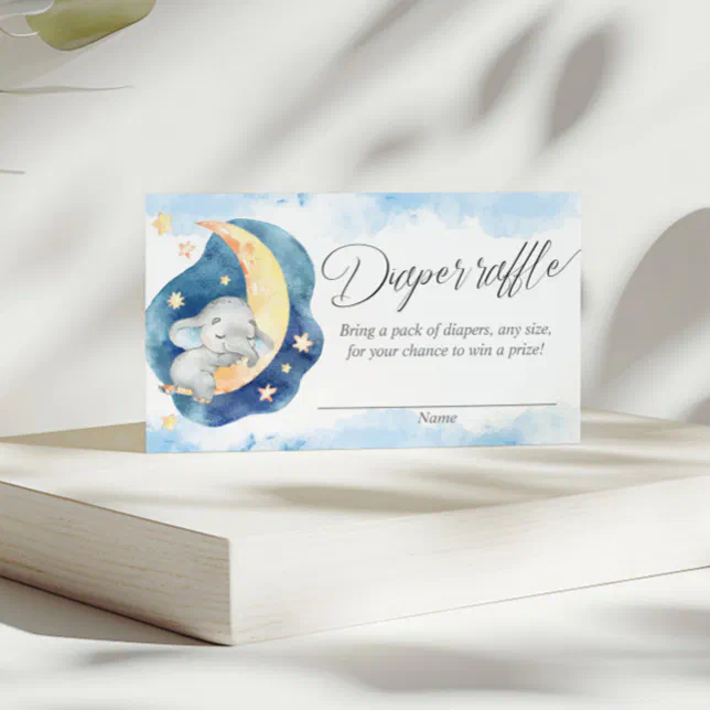 Baby elephant over the moon diaper raffle cards | Zazzle