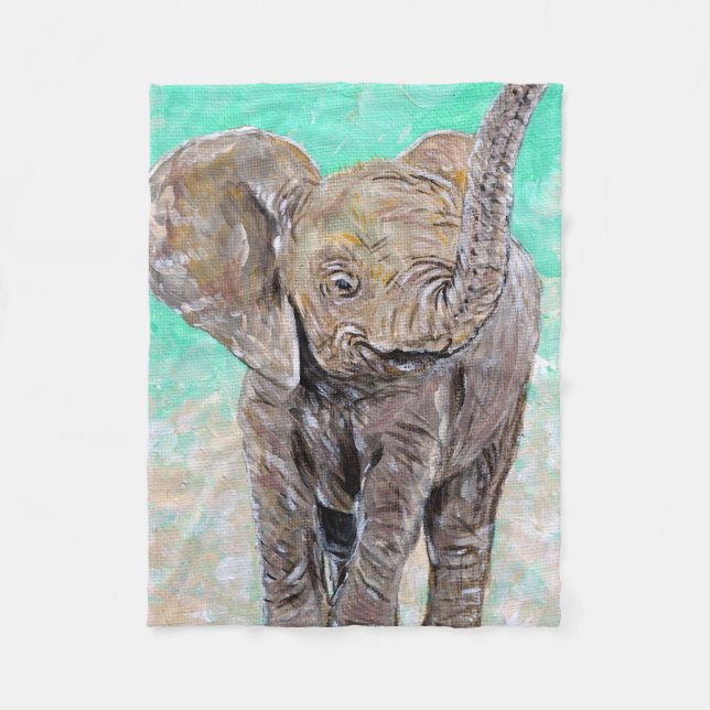 Baby Elephant Painting Fleece Blanket (Front)