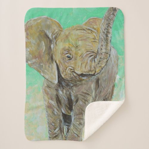 Baby Elephant Painting Sherpa Blanket